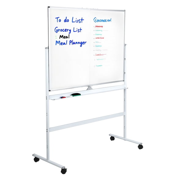 Double-Sided Magnetic Rolling Whiteboard, 49.61" x 21.65" Adjustable Height, with Aluminum Frame & Wheels for Office, School, Home