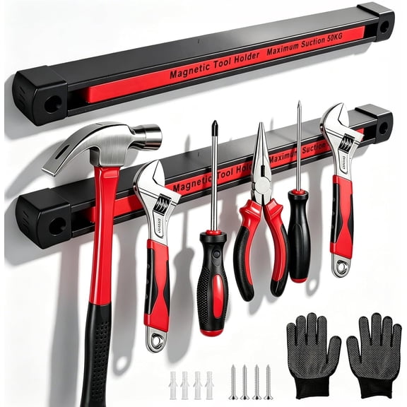 Double Sided Magnetic Tool Holder, 12 Inch Magnetic Tool Bar 2 Pack, 110LB/50KG Max Magnetic Suction, Heavy Duty Garage Tool Organizer for Workshop, Tool Chest, Shed, Jobsite