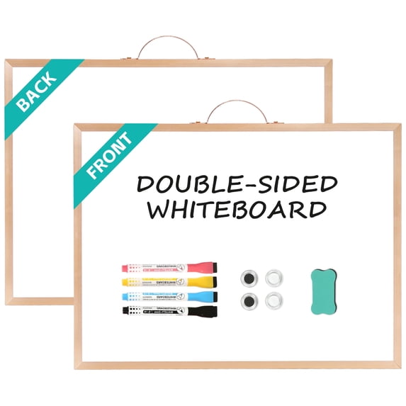 DOLLAR BOSS Double-Sided Magnetic Whiteboard, 16" x 12" Dry Erase White Board for Wall, Gold Aluminum Frame Hanging Small White Board, Portable Memo Board for Home Kitchen Office