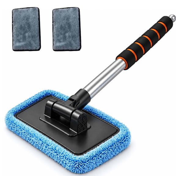 Double Sided Magnetic Window Cleaner, Extendable Handle for Easy Reach, Washable Microfiber Pads for Car Windshields