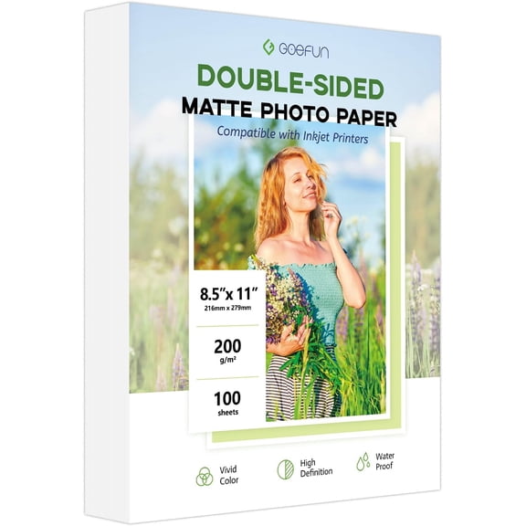 Double Sided Matte Photo Paper 8.5 x 11, 200GSM/54LB Presentation Paper for Inkjet Printer, 100 Sheets