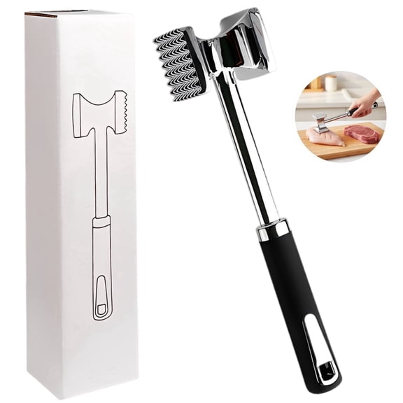 DualSided Meat Pounder  304 Stainless Steel Kitchen Mallet with 64Tooth Spiked & Flat Surfaces, 10.6" Ergonomic Handle, 8.9 oz, for Steak, Chicken, Pork & Cutlets