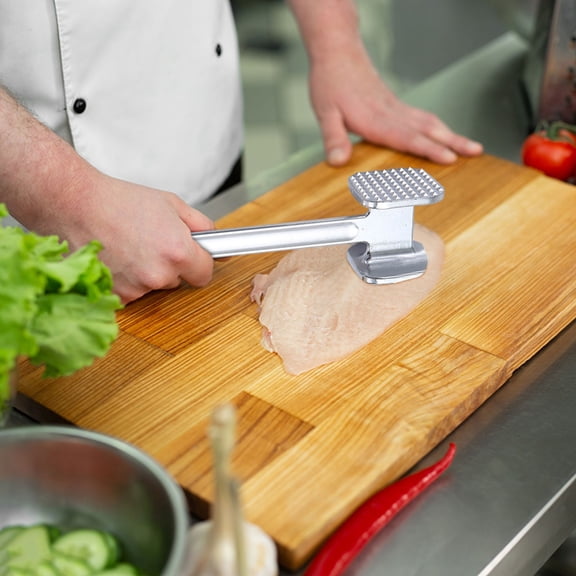 Double Sided Meat Tenderizer Hammer, Aluminum Alloy Kitchen Tool with Mirror Polished Head and Comfortable Handle for Chicken, Steak, Beef and Tough Cuts