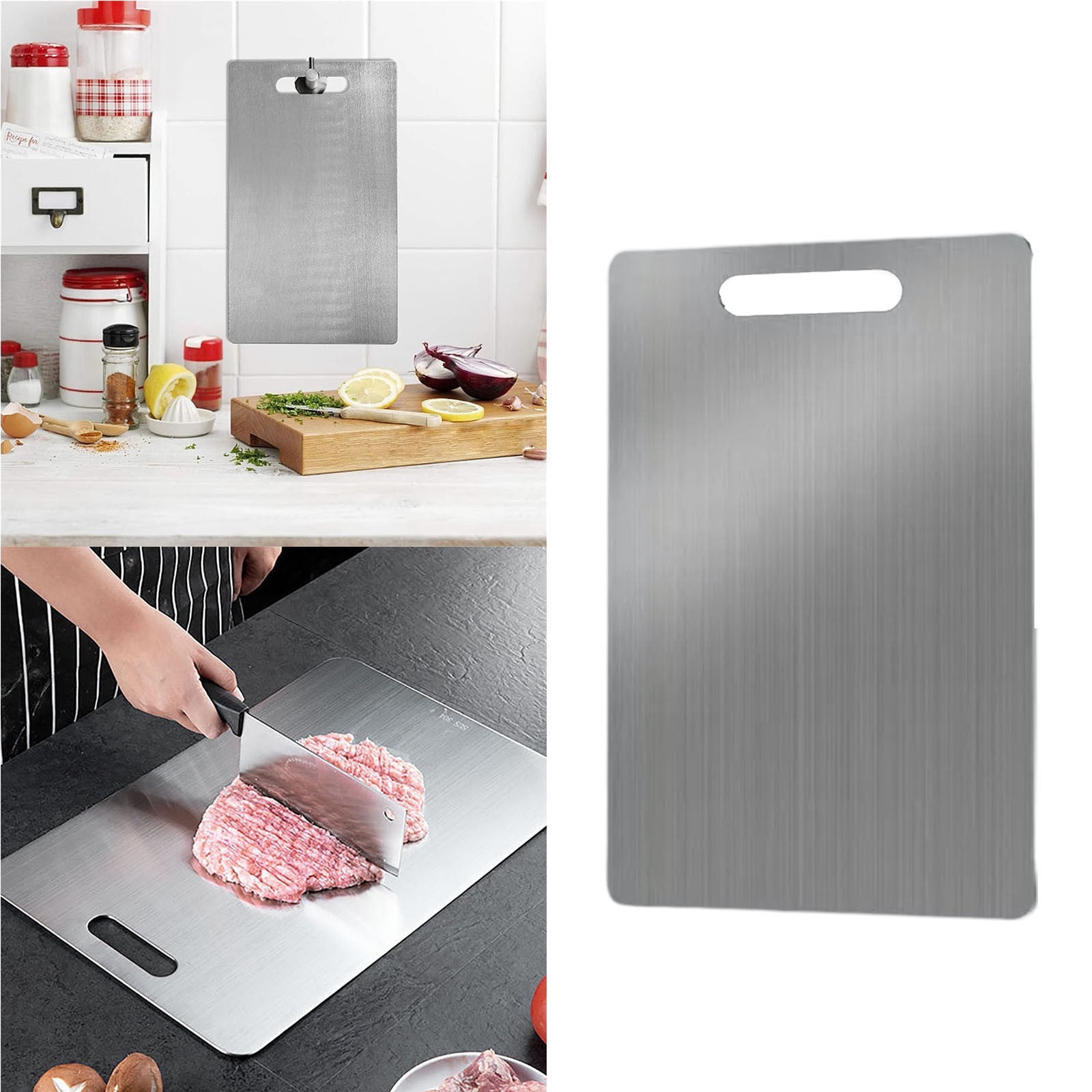 Double Sided Metal Cutting Board 5.9 x 9.45 inch - Stainless Steel Prep Mat for Kitchen, Fruit Vegetable & Meat Chopping, Kneading Cutting Board Mats for Indoor Outdoor Use