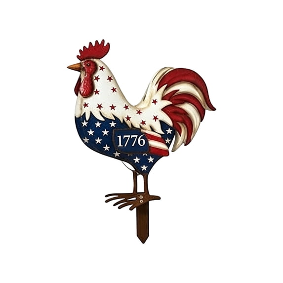 Double-Sided Metal Rooster Yard Stake 11.8
