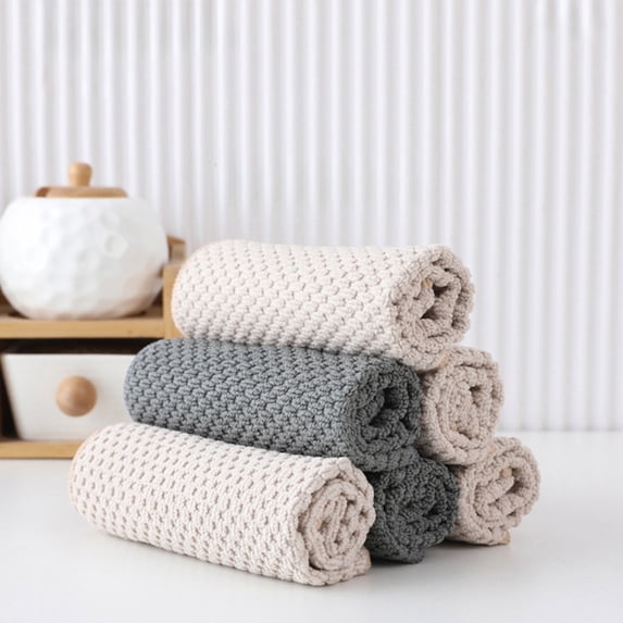 Double Sided Microfiber Cleaning Cloths, Strong Absorption, Non-Shedding, Reusable, Oil Proof, 10x10 Inch, for Kitchen & Home Surfaces, 5 Pack, Khaki & Gray