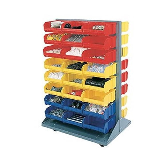 Double Sided Mobile Bin Rack Cart - 36 x 53 x 25.5 in.