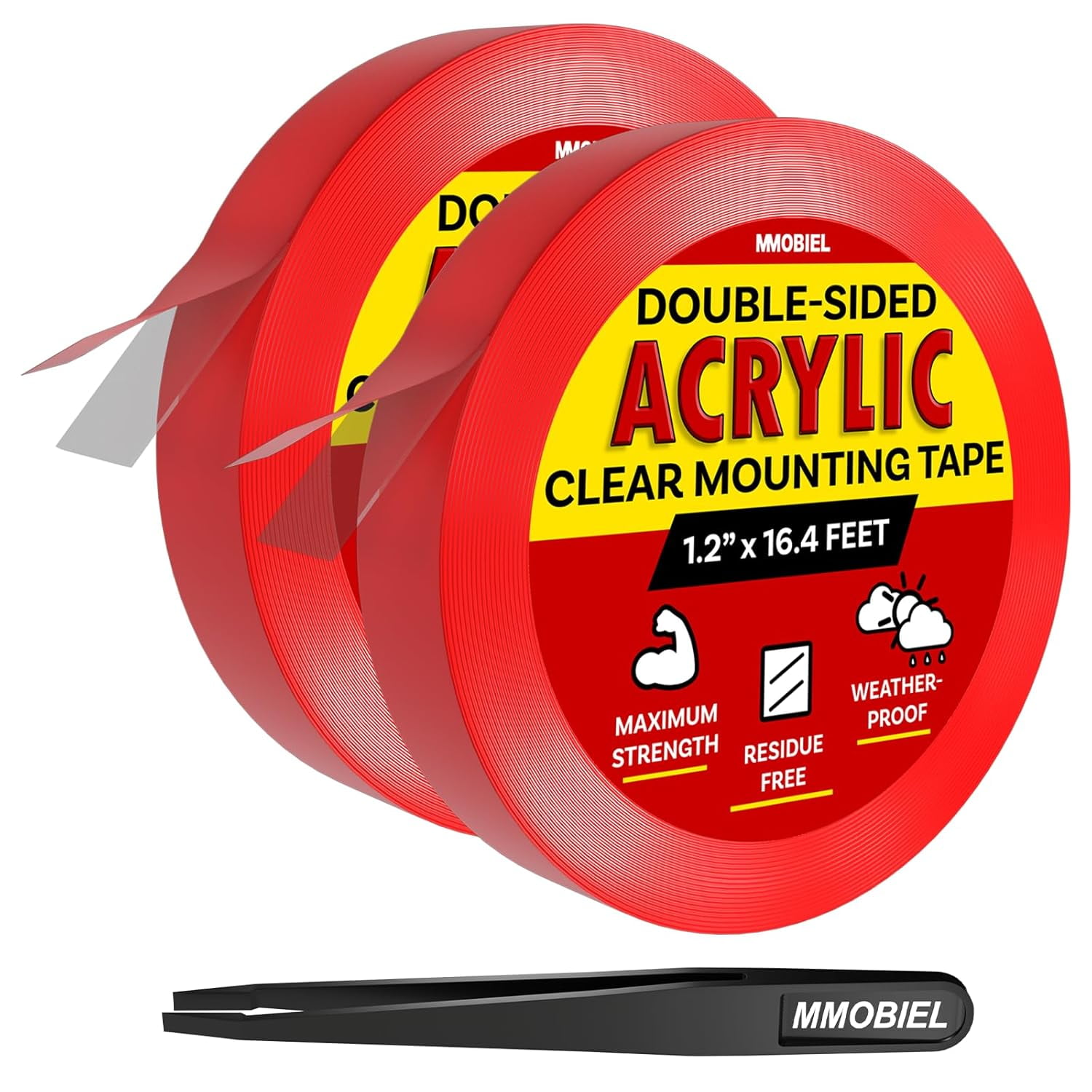 MMOBIEL Double-Sided Acrylic Mounting Tape [2 pack] – 16.4 ft × 1.2 in Heavy-Duty Removable Clear Nano Adhesive for Indoor/Outdoor Use, Picture Hanging & Carpet Fix – Includes Tweezer