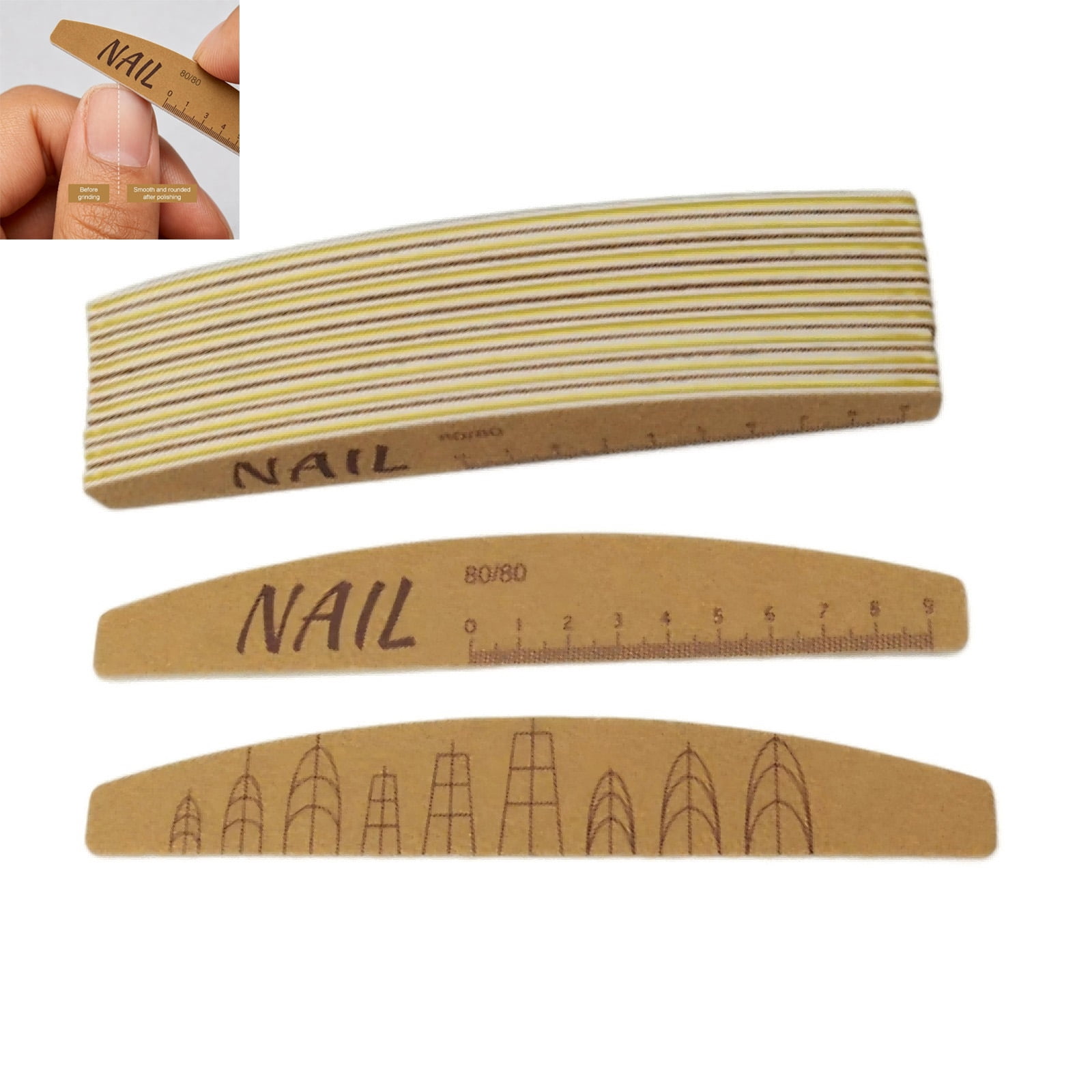 Double‑Sided Nail File With Ruler Mark, 80/80 Grit Emery Board Nail Sanding Strip, Thick Manicure Nail Buffer