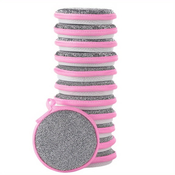 Double-Sided Non-Scratch Dish Sponge Scrubber - Reusable Round Scouring Pads for Dishes, Pots & Pans, Kitchen Sink Cleaning Tool