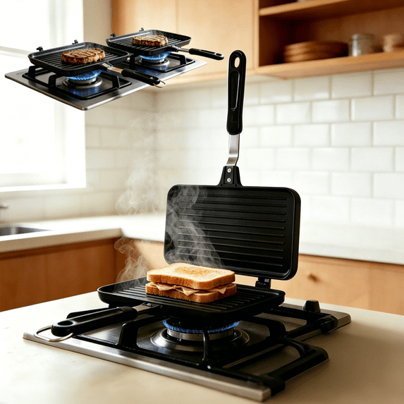 Double Sided Nonstick Sandwich Pan, Die Cast Aluminum Grill Pan, Breakfast Maker for Toast Panini Waffle