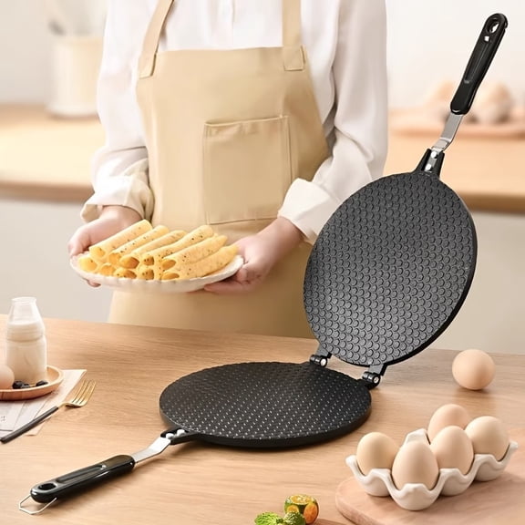 Double-Sided Nonstick Waffle Cone Maker Aluminum Pancake Pan for Homemade Ice Cream Cones, Crepes & Griddle Breakfasts with Heatproof Handle