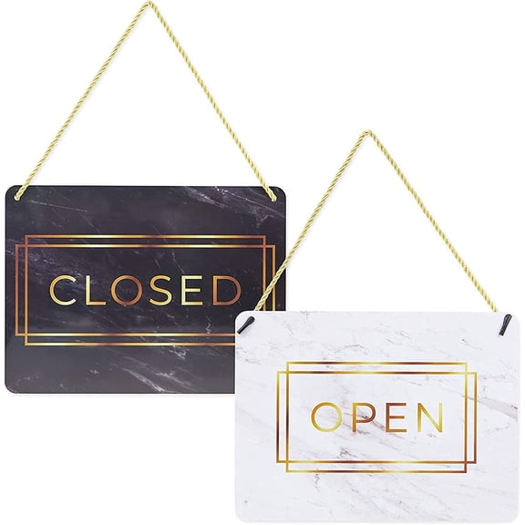 Double Sided Open Closed Sign Gold Marble Finish Reversible Hanging Sign Business Hours Display 2 Pack 8.5 x 11.5 in