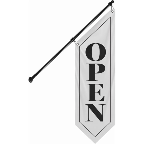 Double-Sided Open Flag with Pole Kit, 15"x53" Vertical Storefront Open Sign with Wall Mounted Hanging, Outdoor Vintage Open Banner for Shop, Cafe, Restaurant, Retail Store, Farm Stand Business