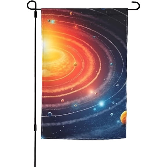 Double Sided Outer Space Galaxy Solar System Garden Flag 12" x 18" Seasonal Outdoor Yard Welcome Banner for Patio Party Farmhouse Decoration