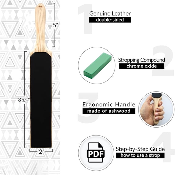 Double Sided PU Leather Strop Paddle Kit - Get - Edges, Ergonomic Handle, Quality Honing Leather