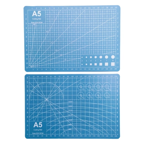 Double-Sided PVC Cutting Mat, Oimcto Precision Grid & Angle Markings on Both Sides, Self-Healing Property, 1.2mm Thick Protective Layer, Non-Slip Backing, Double Size A5, Sky Blue