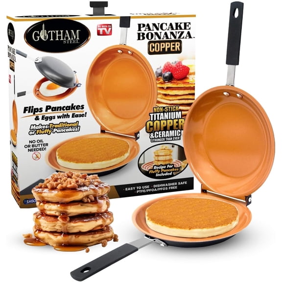 Double Sided Pan, The Perfect Pancake Maker  Ceramic Nonstick Copper Easy to Flip Griddle for Fluffy Pancakes, Omelette Maker, Frittata & More! Dishwasher Safe