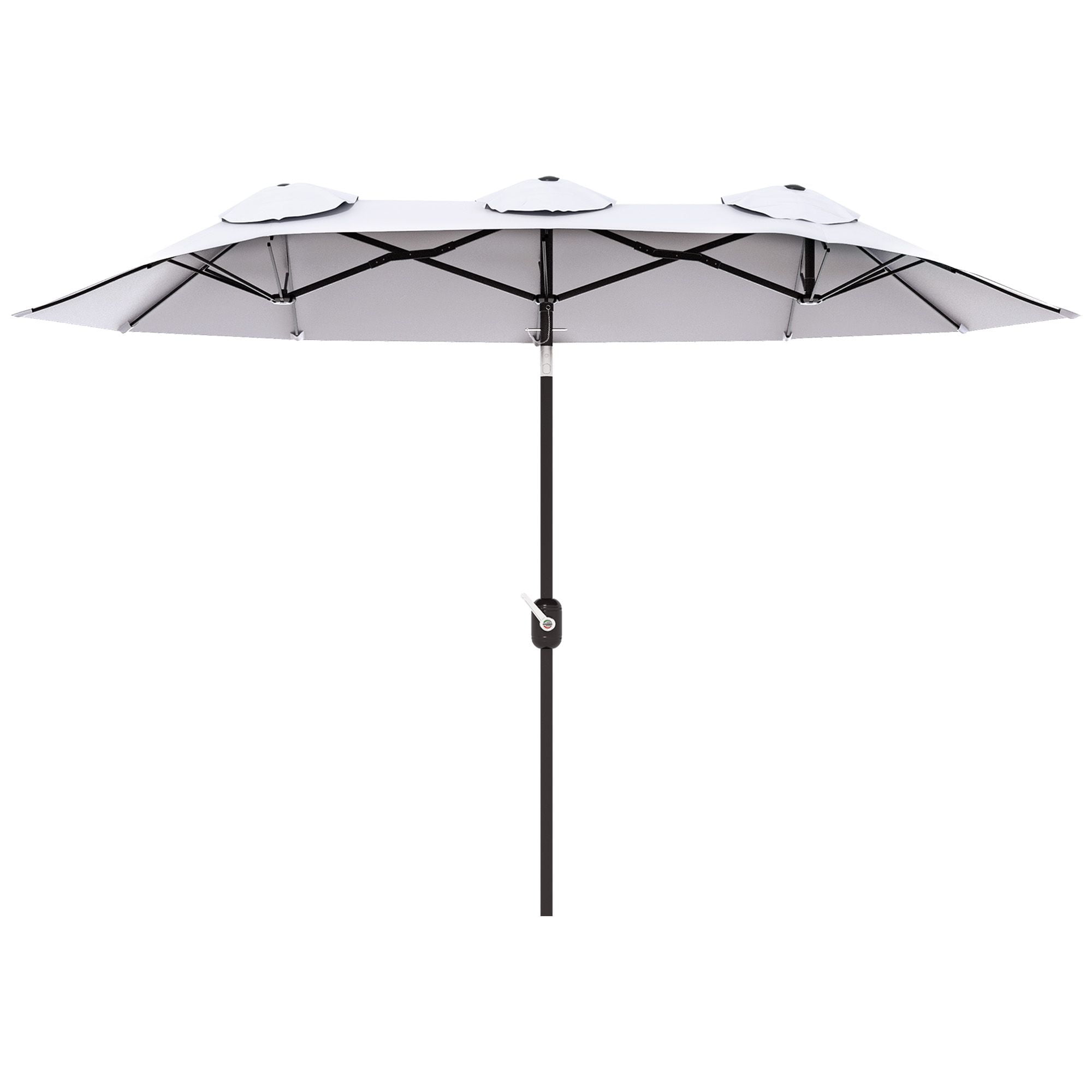 Outsunny Double-sided Patio Umbrella 9.5' Large Outdoor Market Umbrella with Push Button Tilt and Crank, 3 Air Vents and 12 Ribs, for Garden, Deck, Pool, White