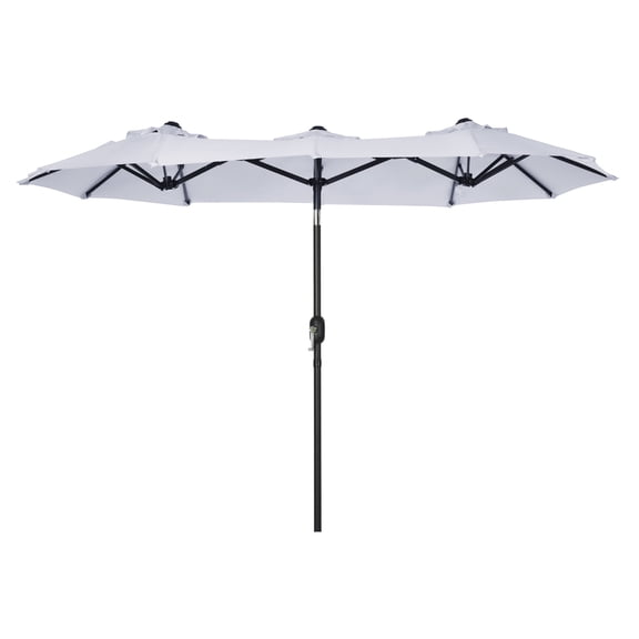 Double-Sided Patio Umbrella 9.5' Outdoor - Tilt & Crank, 3/12 Ribs - Garden, Deck, Pool Shade - White