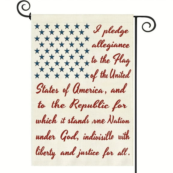 Double-Sided Patriotic Garden Flag - 12x 18inch , Durable Polyester Fiber, American Flag Design with Oath of Allegiance Text - Perfect for Independence Day, Memorial Day, and Seasonal Outdoor Decor