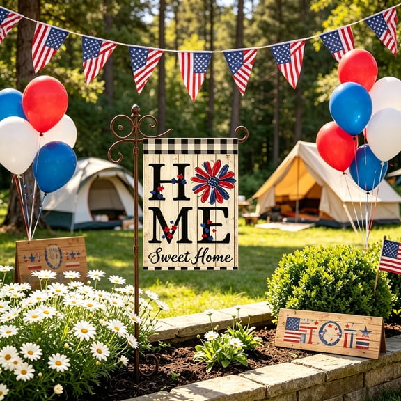 Double Sided Patriotic Garden Flag for Outdoor Use, Classic USA Independence Day Pattern Design, Patio, Porch And Exterior Holiday Scene Matching