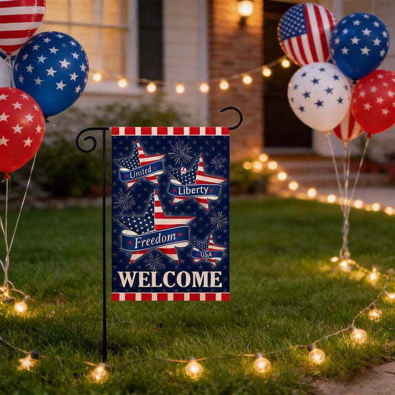 Patriotic Linen Garden Flag 12x18 Inch - Independence Day Yard Decor with Vibrant USA Flag Double Sided Print Fade Resistant Balcony Outdoor Flag for Porch Patio 4th of July Decoration
