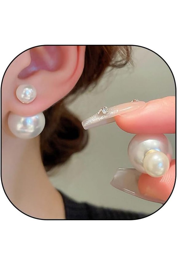 Double Sided Pearl Studs Earrings for Women Trendy Vintage White Pearls Jacket Earrings Pearl Drop Earrings Birthday Wedding Jewelry Christmas Gift