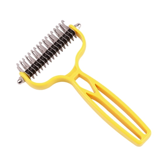 Double-Sided Pet Dematting Comb, Dog Cat Undercoat Rake, Grooming Deshedding Tool for Long Hair, Safe Detangler Brush, Yellow, by IHXORA