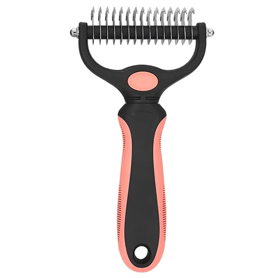 Double Sided Pet Dematting Rake Comb, Anti-Slip Ergonomic Handle Knot Remover Brush, Stainless Steel Safe Deshedding Tool for Dogs Cats Long Thick Matted Fur Daily Grooming Hair Care
