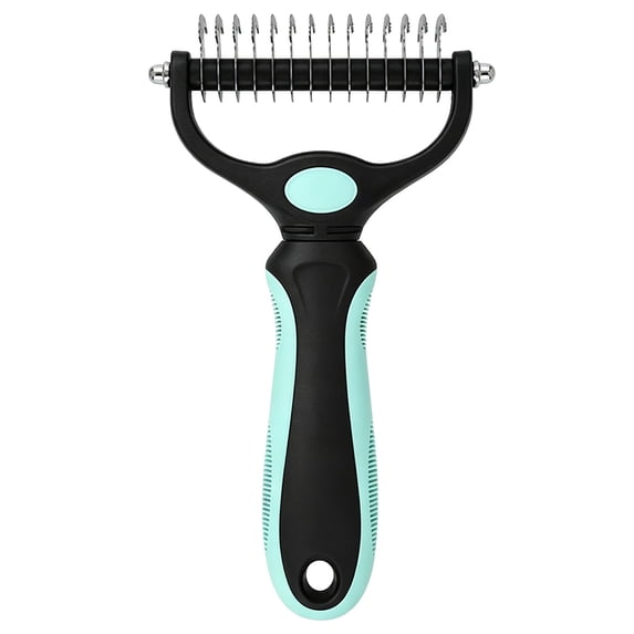 Double Sided Pet Dematting Rake Comb, Anti-Slip Ergonomic Handle Knot Remover Brush, Stainless Steel Safe Deshedding Tool for Dogs Cats Long Thick Matted Fur Daily Grooming Hair Care