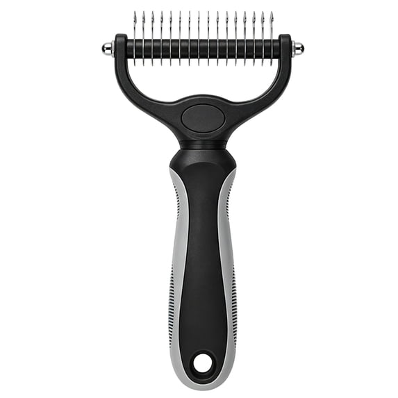 Double Sided Pet Dematting Rake Comb, Anti-Slip Ergonomic Handle Knot Remover Brush, Stainless Steel Safe Deshedding Tool for Dogs Cats Long Thick Matted Fur Daily Grooming Hair Care