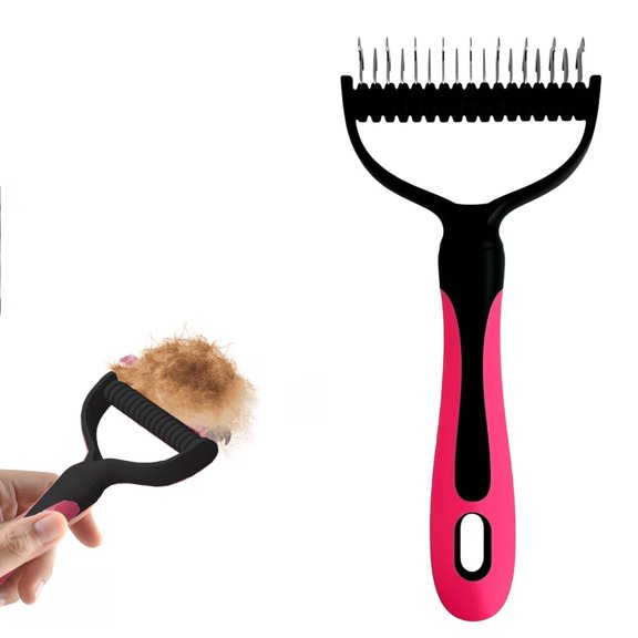 Double-Sided Pet Deshedding Brush – Undercoat Rake with 17 Wide Teeth for Long-Haired Dogs & Cats