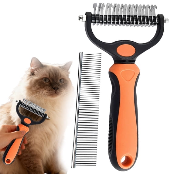 Double-Sided Pet Grooming Rake, Dematting Deshedding Tool, Extra-Wide Undercoat Brush Comb for Long Hair Dogs & Cats