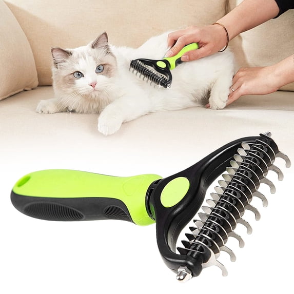 Double Sided Pet Undercoat Dematting Rake, Long Haired Dog Cat Matted Fur Remover Comb, Ergonomic Non-slip Handle Pet Grooming Tool, Pet Knot Tangled Hair Deshedding Brush