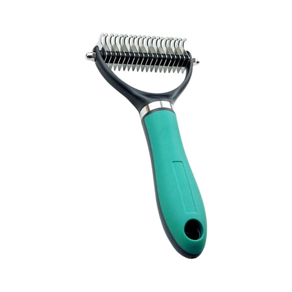 Double-Sided Pet Undercoat Deshedding Brush, Stainless Steel Teeth Non-Slip Handle Grooming Tool for Dogs & Cats, 7.1 X 3.5 X 1.0 Inch, Effectively Remove Loose Matted Undercoat
