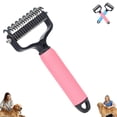 thumbnail image 1 of Double Sided Pet Undercoat Rake Dematting Comb, Detangling Grooming Tool for Medium and Long Haired Dogs Cats to Remove Matted Tangled Fur, Pink Large 17 Teeth, 1 of 5