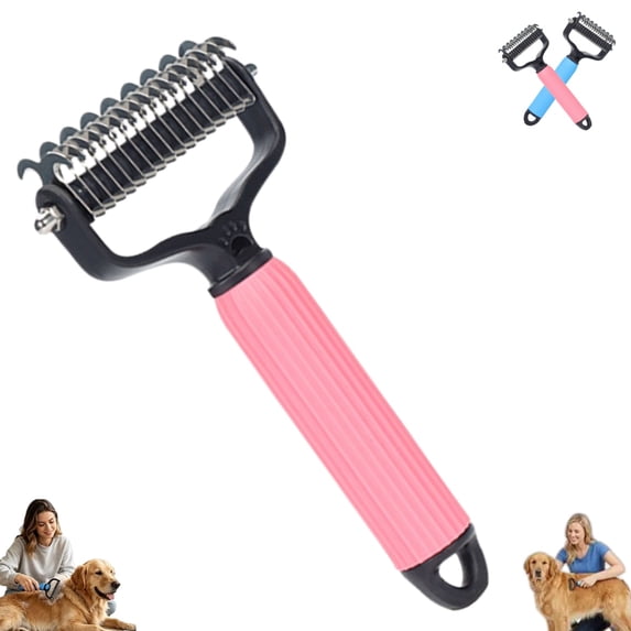 Double Sided Pet Undercoat Rake Dematting Comb, Detangling Grooming Tool for Medium and Long Haired Dogs Cats to Remove Matted Tangled Fur, Pink Large 17 Teeth