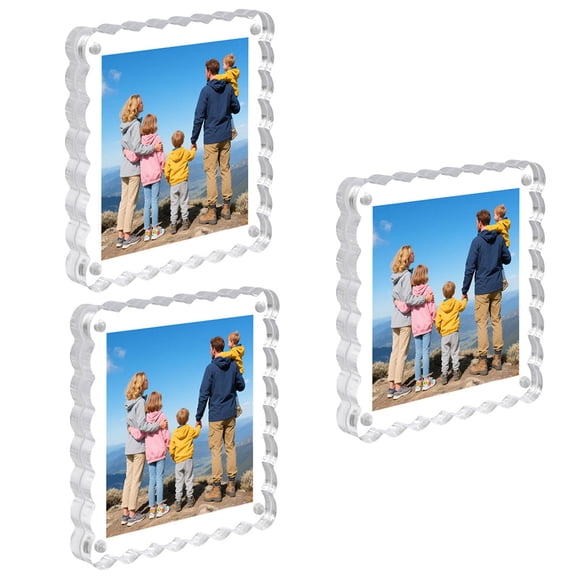 Double-Sided Photo Frame with Clear Scalloped Acrylic Panel for Displaying Photos, Ticket, and Flat Paper Card