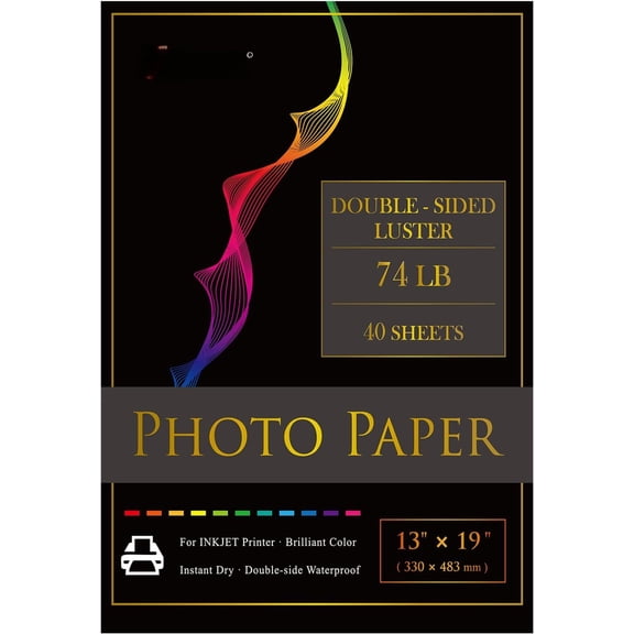 Double Sided Photo Paper Luster 13 x 19 Inch 74lb for Inkjet Printers 40 Sheets