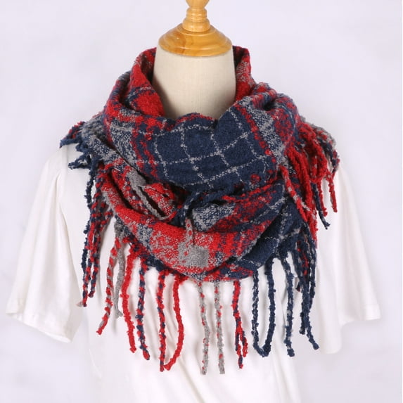 Double-Sided Plaid Infinity Scarf, Reversible Acrylic Loop for Men & Women,180*80cm,1
