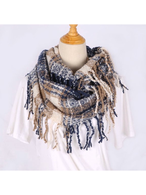 Double-Sided Plaid Infinity Scarf, Reversible Acrylic Loop for Men & Women,180*80cm,2