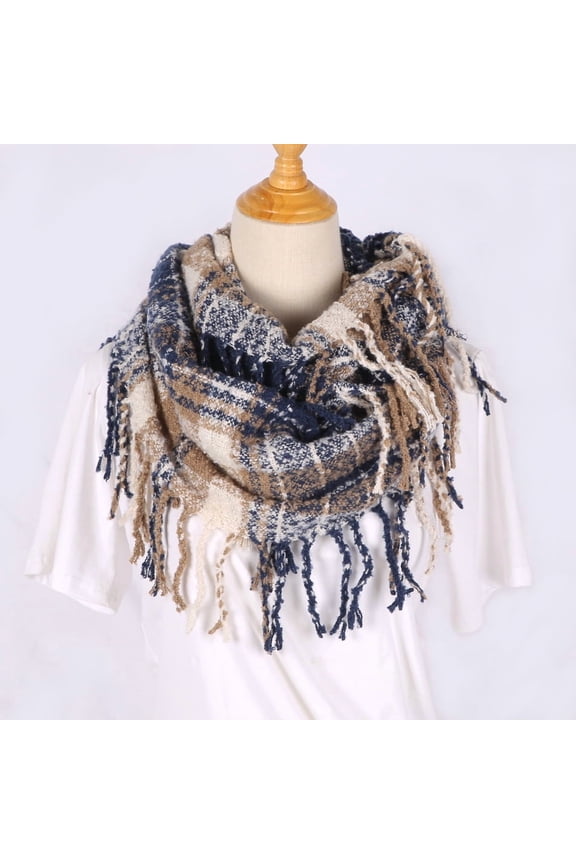 Double-Sided Plaid Infinity Scarf, Reversible Acrylic Loop for Men & Women,180*80cm,2