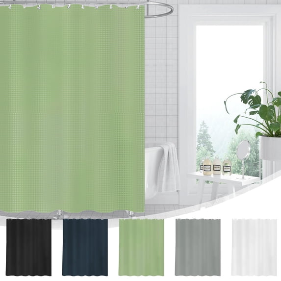 Double Sided Polka Dot Waffle Weave Shower Curtain | Waterproof Mildew Resistant Polyester | 72x72 in | Weighted Hem | Machine Washable | 12 Hooks | Quick Dry | Modern Textured Bathroom Panel