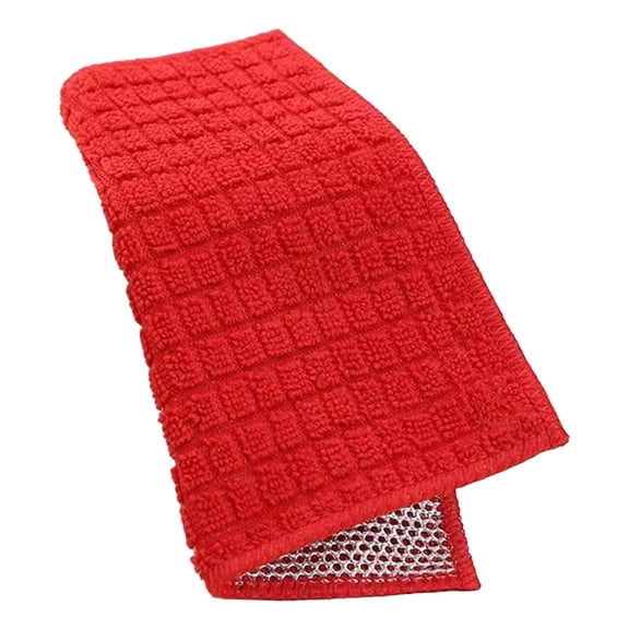 Double-Sided Polyester Wire Fiber Dishwashing Cleaning Cloths, Non-Scratch Multipurpose Scrubbing Rags, Foaming Mesh Kitchen Towels for Pots Stoves Tableware Oil Stain Cleaning(Red)