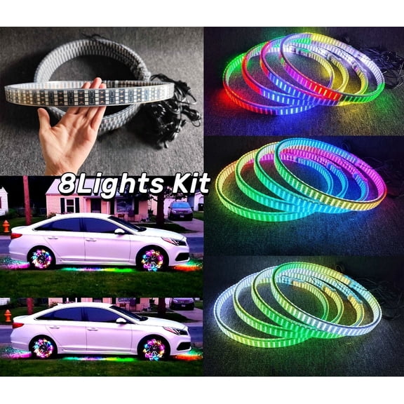 Tzvmny Lighting Factory - 17.5'' Double Side Quad Row Wheel Ring Lights Chasing Brightest LED MultiColor Car Rim Lights Bluetooth + Remote Control Waterproof