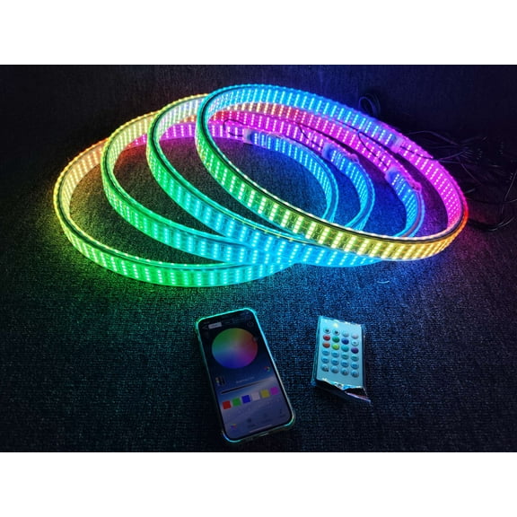 Tzvmny Lighting Factory - 17.5'' Double Side Quad Row Wheel Lights Chasing Brightest Color Car Rim Lights Bluetooth + Remote