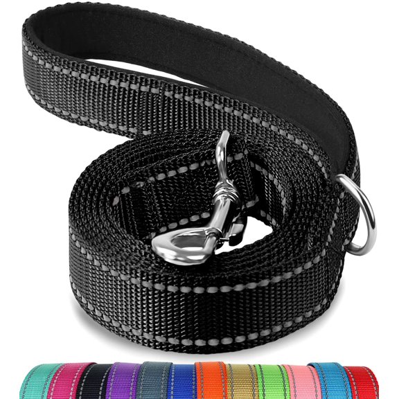 Double-Sided Reflective Dog Leash, 6 FT/5 FT/4 FT, Padded Handle Nylon Dogs Leashes for Medium & Large Dogs Walking, Black, 4FT