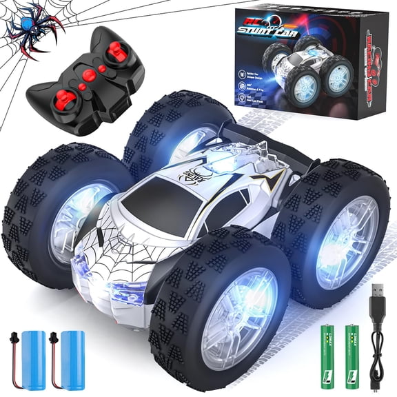Double Sided Remote Control Car for Kids Boys 4-7, Spider RC Flip Stunt Car with Changeable Lights, Easter Birthday Gift for 3 4 5 6 7 8 9 Year Old Girl Cool Stuff Race Car Carros Para Nios 3+ Aos
