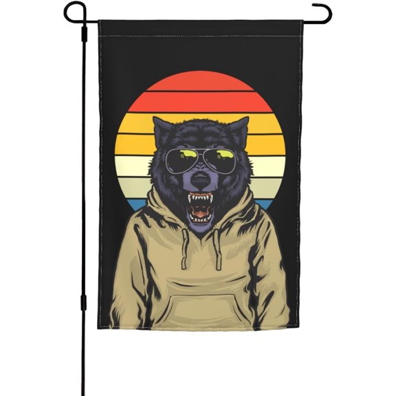 Double Sided Retro Sunset Wolf Garden Flag 12x18 Inch Seasonal Farmhouse Yard Outdoor Home Decor Banner